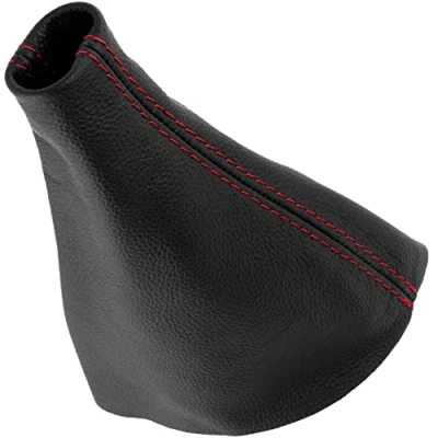 Immagine di Aerzetix C63361 Cuffia per leva del cambio in vera pelle compatibile con Renault Clio III dal 2005 al 2012 colore: nero cuciture rosse manuale