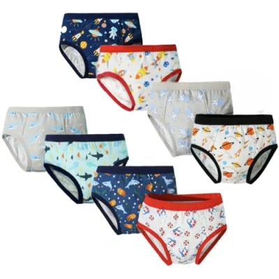 Immagine di FedMois Slip Bambino Intimo Mutande Mutandine Cotone 3 11 Anni Confezione da 8, Squalo e Pianeti, 5