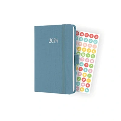 Immagine di SIGEL J4400 Agenda settimanale Jolie 2024, certificazione FSC, 2 pagine = 1 settimana, copertina rigida con superficie in materiale tessile, circa A6, blu, 174