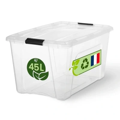 Immagine di Iris Ohyama, Scatola di Raccoglimento in Plastica con Coperchio, 45L, per Unità, Trasparente, Clip Chiusura, Maniglia, Impilabile, Organizzazione Solida e Durevole, Camera, Ufficio, BSB 45