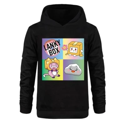 Immagine di LANKYBOX felpa con cappuccio per bambini in cotone stampa Foxy e Boxy Pullover Abiti grafici, Nero , 5 6 Years