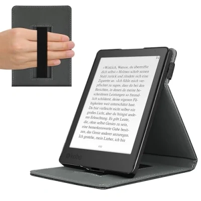 Immagine di kwmobile Custodia verticale compatibile con Kobo Aura Edition 2 Cover fascia mano e leggìo Case Reader Flip
