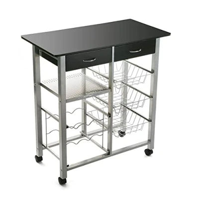 Immagine di Versa Leicester Carrello cucina e Portabottiglie con ruote cassetti, Mobile cucina, Misure (A x L l) 82 40 76 cm, Legno metallo, Colore Nero