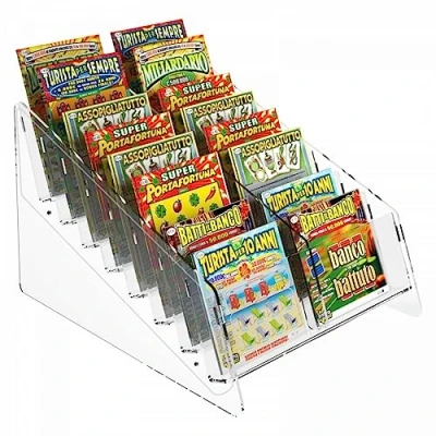 Immagine di DesignPlex Espositore gratta e Vinci da banco in plexiglass Trasparente a 16 Tasche Misure: 25 x 33 H20 cm