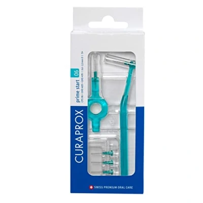 Immagine di Curaprox Interdentalbürsten Set CPS 06 prime start, Starterset mit 5 Bürsten, 2 verschiedene Halter, türkis, 0.6 mm Durchmesser, 2.2 Wirksamkeit