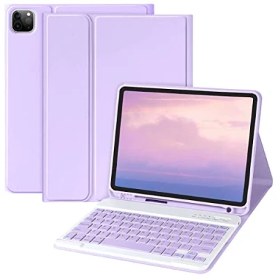 Immagine di Custodia con tastiera per iPad Pro 11 pollici 4a gen 2022 / 11&quot; 2021&amp;2020&amp;2018, Air 5a/4a generazione, Bluetooth rimovibile portapenne (1a/2a/3a gen),Viola