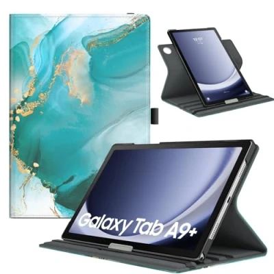 Immagine di TiMOVO Custodia Rotante Compatibile con Samsung Galaxy Tab A9+ (SM X210/X216/X218) 11&quot; 2023, 90 di Rotazione, Supporta Auto Sveglia/Sonno per Plus Tablet, Blu Pavone Setoso