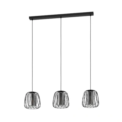Immagine di Eglo lampada a sospensione Floresta, sospesa tre luci, illuminazione in metallo nero e vetro fumé trasparente, presa E27