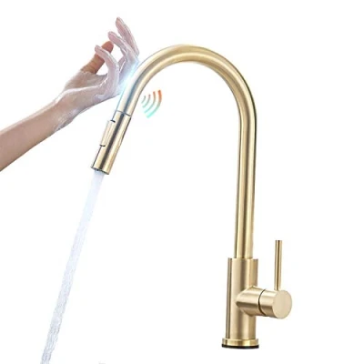 Immagine di Rubinetto Cucina Con Sensore Touch, Doccetta Estrabile &amp; Spruzzo a 2 Modalità, Ottone Girevole 360Miscelatore E Fredda Calda Regolabile Rubinetto, Miscelatore Monocomando Per Lavello