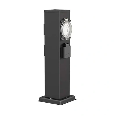 Immagine di ledscom.de presa di corrente da giardino POLLY per esterni, IP44, timer/timer, 3 vie, acciaio inox, nero, quadrato, 38 cm, giardino,