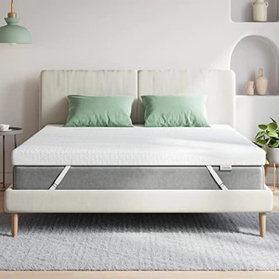 Immagine di Novilla Topper 100x200, Singolo Materasso Memory Foam 5cm,Topper Tessuti Ottima Traspirabilità con 4 Angoli Elastici Rivestimento, Rigidità Media Traspirante Bianco