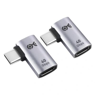 Immagine di Cable Matters 2 Pack 40Gbps Adattatore USB C piatto ad angolo retto con 240W PD (Adattatore a 90 gradi) Porta Thunderbolt 4, USB4, 3 compatibile iPad Pro, iPhone 15, Steam Deck