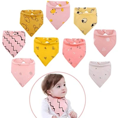 Immagine di Viedouce Bavaglino Neonato Bavaglini Bandana con 2 Bottoni a Pressione,Cotone Biologico,Super Assorbenti &amp; Morbidi, Bambino Drool per Ragazzi e Ragazze,Set di 9,Rosa, Rosso, Giallo, Beige