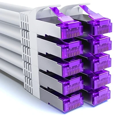 Immagine di deleyCON 10x 2m CAT7 Cavo di Rete 10 Gigabit Patch RJ45 Ethernet (Rame, Schermatura SFTP PiMF) LAN DSL Interruttore Modem Router Pannello CAT6 CAT5 Bianco