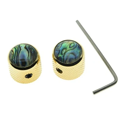 Immagine di KAISH Set di 2 manopole per chitarra in abalone dorato, a cupola basso, con vite fissaggio Tele/Telecaster