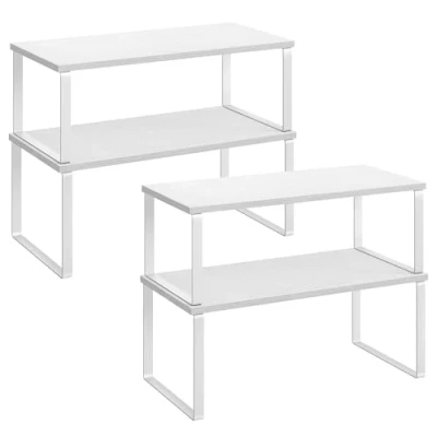 Immagine di SONGMICS Organizzatori da Cucina, Set di 4 Scaffali Banco, Portaoggetti per Armadietto, Impilabile, Espandibile, Metallo e Legno Ingegnerizzato, Bianco Nuvola Neve KCS028W01