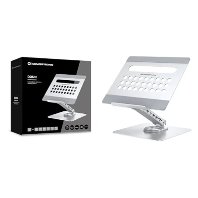 Immagine di Conceptronic DONN27G Supporto per laptop con docking station 7 in 1, base girevole a 360, pieghevole, regolabile altezza