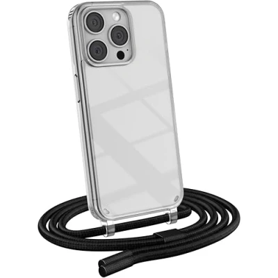 Immagine di MyGadget Cover per iPhone 15 Pro Custodia con Corda Case Cordino Trasparente Antiurto Laccio/Tracolla Practical Stylish Nero