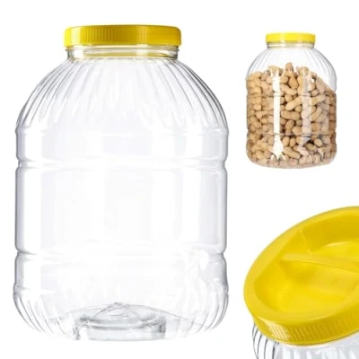 Immagine di KADAX Barattolo con coperchio, contenitore in plastica, manico, di plastica per alimenti, da cucina (rotondo 5L)