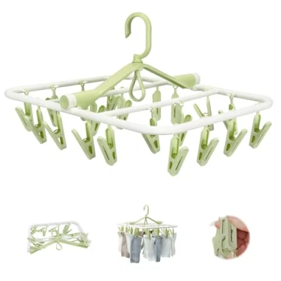 Immagine di LOBVABA Stendibiancheria con 20 Clips, Stendi Calzini Plastica, Stendino Ruotare Pieghevole, in Plastica Girevole, Girevole a 360 Gradi per Calzini, Biancheria Intima, Asciugamano