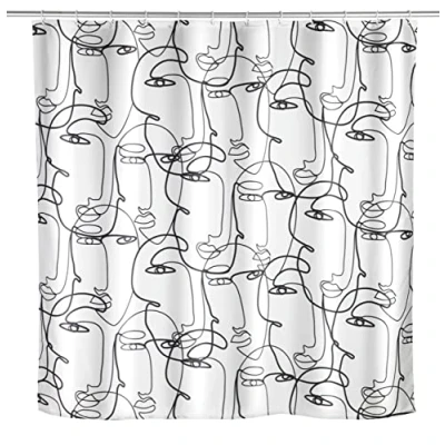Immagine di WENKO Tenda per Doccia antimuffa Faces, in Tessuto Antibatterico e Vasca, Lavabile Idrorepellente, con 12 Anelli da Fissare all’Asta della Doccia, 180 x 200 cm