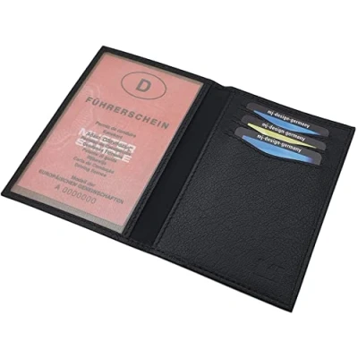 Immagine di myledershop Porta carte d&#039;identità e di credito pelle bufalo MJ Design Germany in 3 diversi colori (Nero)