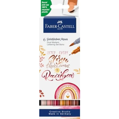 Immagine di FABER CASTELL 164518 Marcatore Goldfaber Aqua Dual, Boho, con punta a pennello e fineliner, astuccio da 6 matite