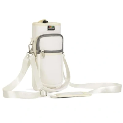 Immagine di Nuovoware Borsa per Borraccia in Neoprene da 25oz/710ml, Custodia Bottiglia con Tracolla Regolabile Maniglia e Tasche Portatile Porta Ciclismo, Campeggio, Bianco Latte