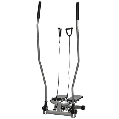 Immagine di HOMCOM Stepper Fitness Casa con Manubrio e Bande Elastiche, Monitor LCD Piedini Antiscivoli, in Acciaio ABS, per Allenamento a Palestra, 54x40x135 cm, Argento Nero