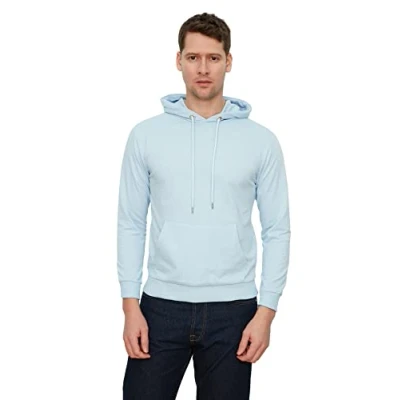 Immagine di Trendyol Man Basics Felpa in Tessuto con Cappuccio Basic Regular Fit Maglia di Tuta, Blu, XL Uomo