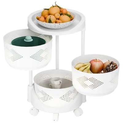 Immagine di Wilitto scaffale rotante da cucina, per frutta e verdura cucina con ruote, carrello salvaspazio patate, cesto di a quattro strati
