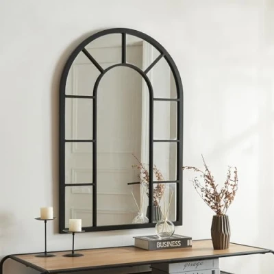 Immagine di [en.casa] Specchio da Parete 90 x 60 cm Bagno Camera Letto Cornice Linea Doppia Forma Arcuata in MDF Nero