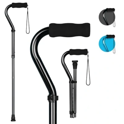 Immagine di supregear Bastone da Passeggio per Donna e Uomo, Leggero Regolabile, Pieghevole Portatile con Manico Morbido Offset, Supporto Robusto Anziani Adulti, Nero