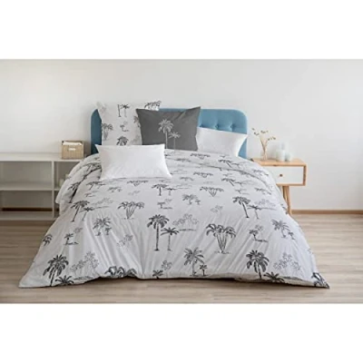 Immagine di Home Passion Copripiumino 3 Pezzi 100% Cotone 57 Fili 2 Persone 240 x 260 cm TINGHIR Bianco E Grigio