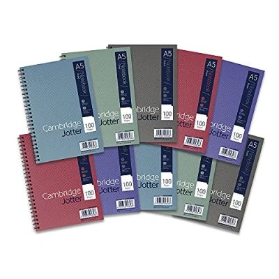 Immagine di Cambridge Jotter Quaderno a righe con margine, formato A5, 100 pagine, 10 quaderni, verde, blu, grigio, rosso, viola