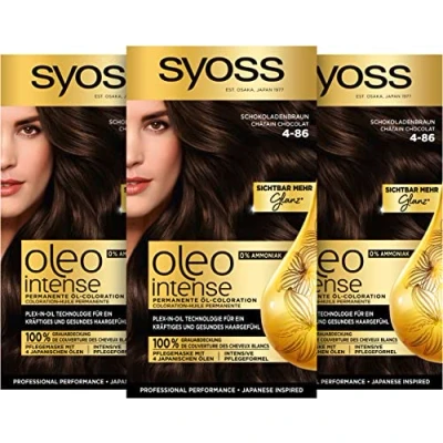Immagine di Syoss Oleo Intense Colorazione Olio 4 86 Cioccolato Marrone Livello 3 (115 ml), permanente per Capelli con Nutriente, Senza Ammoniaca