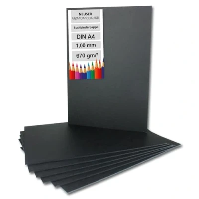 Immagine di NEUSER PAPIER 20 cartoncini per rilegatura, formato DIN A4, colore nero, spessore 1,0 mm, grammatura 670 g/m², SBP 10A4