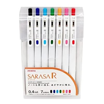 Immagine di Zebra Sarasa R 0,4 mm Set di 7 penne gel e note adesive