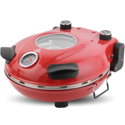 Immagine di Klaif Forno Elettrico Per Pizza, 420℃, 1200 Watt, 5 Livelli Di Temperatura Regolabili Separatamente,Piastra In Pietra Resistente Alla Fiamma Da 31 Cm, Rossa