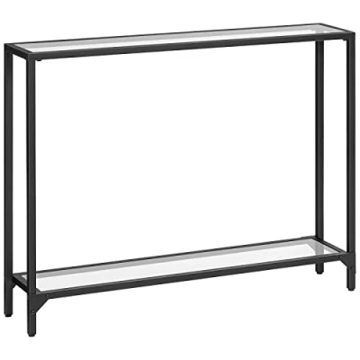 Immagine di HOOBRO Tavolo Console a Ripiani, 100 cm Ingresso con Piano in Vetro Temperato, Display, Telaio Metallo, Soggiorno, Corridoio, Nero Metallico e Trasparente EBK04XG01