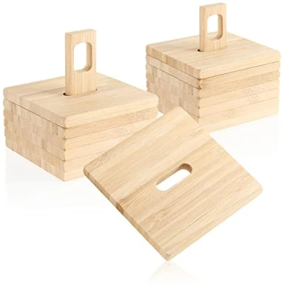 Immagine di com four® 12 sottobicchieri in bambù Quadrati Vetro con Supporto e Manico per Bicchieri Proteggere Il Tavolo (12 Pezzi)