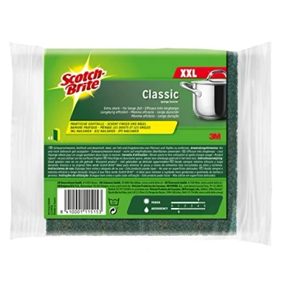 Immagine di Scotch Brite CLXNS4 Reinigungsschwamm Classic Spugna per Pulizia XXL, Lato in Tessuto Non Tessuto, Colore: Giallo/Verde, Confezione da 4, Spugna, Altri, Standardpack, 4 unità
