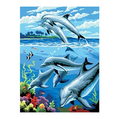 Immagine di Pracht Creatives Hobby Royal &amp; Langnickel Pittura con i Numeri Junior Delfini, Inclusi Colori e pennelli, per Adulti Bambini dagli 8 Anni in su, Multicolore, 4670 30291