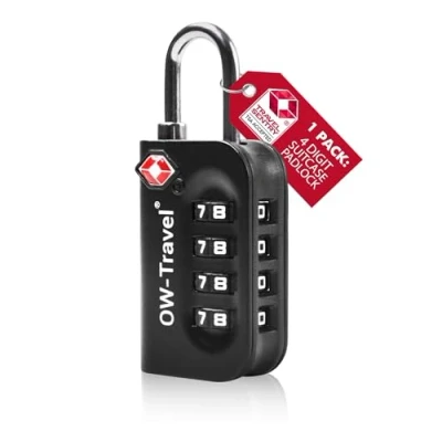 Immagine di OW Travel lucchetto combinazione Valigia TSA 4 cifre per Valigie e Bagagli da Viaggio. con armadietto, palestra. Serratura a Nero 1 pezzo