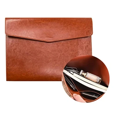Immagine di VANRA Organizer per cartelle portadocumenti in pelle ecologica poliuretano, tasche porta documenti e progetti con bottone di chiusura magnetica borsa interna carta formato A4 (marrone)