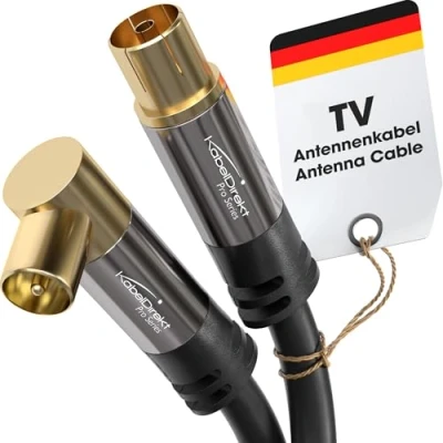 Immagine di KabelDirekt cavo antenna 4K, TV diritto/90 per con connettore in metallo digitale e analogica 10 m (presa diritta su ad angolo DVB C/DVB T/DVB S)