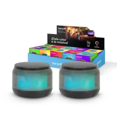 Immagine di Garza Confezione da 2 altoparlanti portatili senza fili Bluetooth 5.1/ Micro SD con 15 modalità di luce LED multicolore, suono a 360 e mani libere