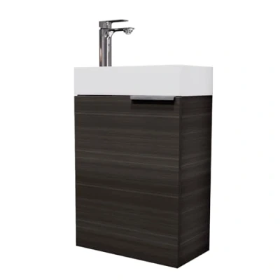 Immagine di Planetmöbel lavabo con base 40 cm in antracite e rubinetto cromo, set di mobili da bagno per bagno, WC ospiti