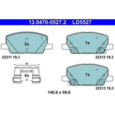 Immagine di ATE 13.0470 5527.2 Kit pastiglie freno con segnalatore acustico usura accessori OPEL: Astra J Sports Tourer, Mokka / X, Hatchback