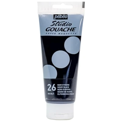 Immagine di Pébéo Studio Gouache 100 ml Pittura Professionale, Colore a Guazzo, Tempere per Paint dai Colori Opachi e Pigmentati Nero D&#039;Avorio